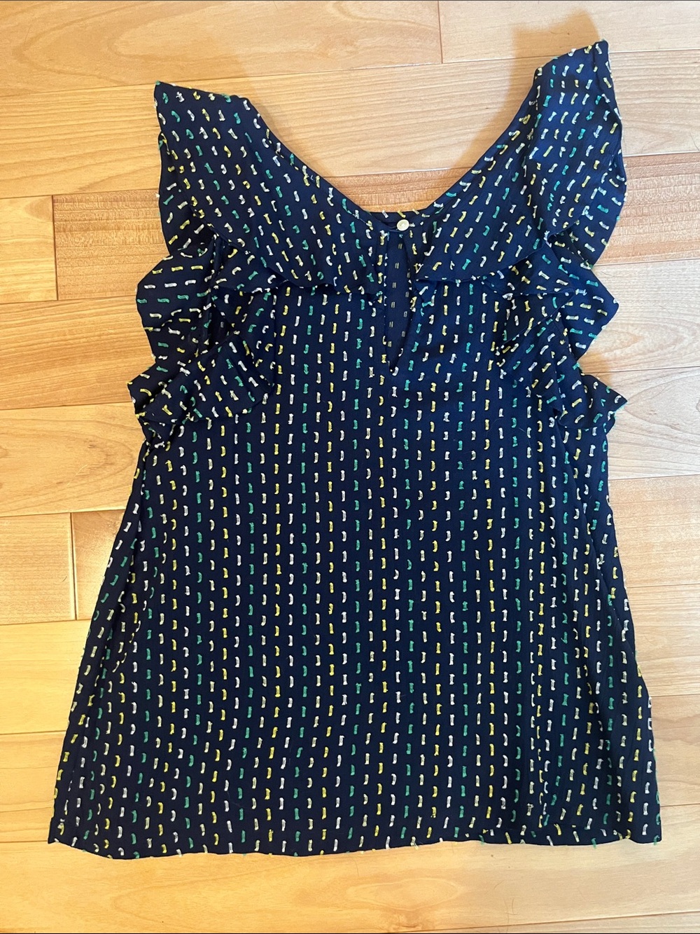 LOFT Navy Ruffle Sleeve Printed Top